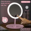 Espejos Portátil de alta definición LED Espejo de maquillaje Vanidad con luces Touch Sn Dimmer Escritorio Cosmético Rotación de 90 grados Entrega de caída Dhyi6