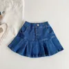 16126 Summer Kids Girls Denim Skirt Ruffles Culottes Children Girl Pantskirt Pleated Skirts