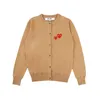 Designer Men's Sweaters CDG Com Des Garcons Play Women's Red Hearts Sweater Apricot Button Wool V Neck Cardigan Size XL