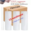 CA US Stock 20oz STRAIGHT Tumblers Bottles Blank Sublimation Slim Cup Coffee Mugs with Lid and Plastic Straw Beer Mugs J0323