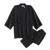 Mäns sömnkläder japanska enkla blå kimono -mantel Män 100% bomullspyjamas set herrbastu pyjamas 230330
