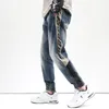 Męskie dżinsy męskie spodni harem joggers elastyczne talia streetwear z paski zwężające się kpop luźne dżinsowe spodnie dżinsowe