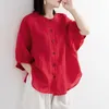 Women's Blouses Fashion O-Neck Button Lantern Sleeve Blouse Women's Clothing 2023 Summer Oversized Casual Tops All-match Solid Color