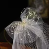 Headpieces Shoulder Length Veil Wedding Accessories For Women Handmade Beaded 2-Layer Cut Edge Tulle Netting Bridal