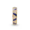 Gold plated Blue stripes and stones Ring for Pandora 925 Sterling Silver Wedding Party Rings designer Jewelry For Women Girlfriend Gift Love ring with Original Box