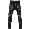 Heren jeans mode mannen lederen broek patchwork casual skinny motorfiets hoge kwaliteit slanke broek maat 2836 230330