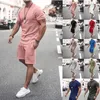 Été hommes Shorts ensembles mâle survêtement ensemble décontracté solide à manches courtes t-shirt Shorts 2 pièces