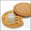 Other Kitchen Tools Bamboo Cheese Board And Knife Set Round Charcuterie Boards Swivel Meat Platter Holiday Housewarming Gift Drop De Dhv8P