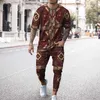 Men's Tracksuits Summer Sport Tshirts Joogers Men's Tracksuit Suit Geometric Shape Pattern Short-Sleeved T-shirt Trousers Casual 2 Piece Sets W0329