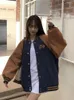 Chaquetas de mujer, chaqueta de béisbol de retazos, cárdigan suelto informal de estilo Preppy de moda coreana de otoño e invierno para mujer de gran tamaño Varsity 2023