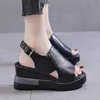 Sandals Summer Wedge Shoes for Women Solid Color Open Toe High Heels Casual Ladies Buckle Strap Fashion Female Sandalias Mujer sffwe 230413