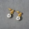 Japanese/Korean Gold/Silver Color Matching Stud Round Bead Earrings For Women 925 Silver Needles Fashion Personality Exquisite Gilt