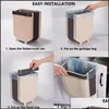 Waste Bins Mounted Folding Bin Kitchen Cabinet Door Hanging Trash Big Storage Washroom Garbage Can Wall Foldable Drop Delivery Home Dhey8