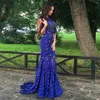 Abiti da sera a sirena blu royal Abiti da cerimonia formale da donna sexy Robe De Soiree Abiti eleganti in pizzo con paillettes Maxi abito lungo da ballo