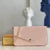 10A مرآة جودة Digner صغيرة Pochette Felicie Bag 21cm Wallet على السلسلة الفاخرة النسائية حقيبة كروس كتف حقيبة جلدية حقيقية منقوشة الوردي مع boxmg0l