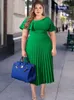 Plus size jurken maat geplooide midi dress short mouw ruches elegante gele fit en flare zomer mode gewaden gaan feest 2023 230330