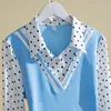 Damespolo's nep twee polka dot print bodemhemden shirts top mode allmatch longseleved polo kraag blouse dames m5xl 230330