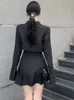 Vestidos casuais houzhou camisa preta vestido de camisa feminina elegante vestido de manga longa vintage de roupas góticas de rufes de rufes