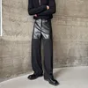 Hommes Jeans Patchwork En Cuir Pantalon Hommes Streetwear Mode Lâche Casual Pantalon Droit Mâle Japon Coréen Style Noir Costume 230330