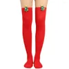 Women Socks Long Cotton Stockings Christmas Bowknot Ball Over The Knee Striped For Girls Thigh High