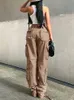 Women s Pants s Rapcopter Ruched Big Pockets Cargo Jeans Retro Sporty Low Waisted Trousers Light Brown Fashion Streetwear Denim Jogger 230330