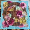 Écharpe carrée pour femmes, 100% sergé, matière en soie, pinte, lettres, étoiles, motif floral, taille 90cm - 90cm211n