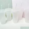 Tumblers 24Oz Clear Cup Plastic Transparent Tumbler Summer Reusable Cold Drinking Coffee Juice Mug With Lid And St Fy5305 Drop Deliv Dhioz