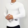 Herr t skjortor mode långärmad t-shirt män casual mager tees gym fitness bodybuilding träning slim fit tee tops manlig körträning