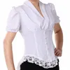 Kvinnors blusar skjortor eleganta viktorianska blus skjorta kvinnor medeltida steampunk kort ärm V-ringning toppar vintage korsett snörning skjortor skjortor ''