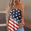 Women's Blouses Women Independence Day Strapless Blouse Tube Tank Top Summer Loose Shirt Smocked Camis Off Shoulder Pleated Boho Vacation