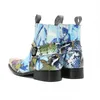 Novel Multicolor Print Men Square Toe Ankle Boots Winter Fashion Mens Party Short Boots Large Size Men Leather Shoes