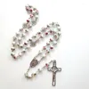 Pendentif Colliers Diyalo Catholique Christ Jésus Croix Vierge Marie Centre Collier Blanc Rouge Céramique Rosaire Perles Bijoux Cadeau