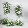 Decorative Flowers White Rose Flower Row Wedding Backdrop Wall Decor Hanging Corner Green Plant Leaf Floral Ball Party Stage Floor