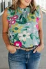 Blouses feminina verde impressão floral babado tanque top mulher casual tops macios camisetas femininas harajuku mujer