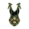 V Neck Slim Badebode Bohemian Style Kleid für Frauen modische Vintage gedruckte Badeanzug zweiteilige Set Strandkleidung