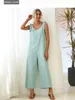 Jumpsuits voor dames rompelt fitching mode bodysuit dames enkel lengte wijd been mouw zomer mouwloze ultra dunne vintage sportkleding dames 230329