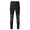 Men's Jeans Black Streetwear Fashion Style Distressed Slim Fit Painted Damaged Hollow Out Holes Skinny Stretch Graffiti Ripped 230330