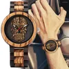 Montres-bracelets Vintage Art Artisanat Crâne En Relief Conception Montre Pour Hommes Mixte Réglable Plein Bois Bande Steampunk Quartz Horloge Analogique