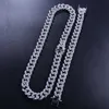 Finish Men's 8mm Heavy Iced Zircon Cuban Link Necklace Bracelet Set Hip Hop Jewelry Gold Silver Chain