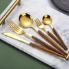 Dinnerware Sets 30Pcs Wood Steak Knife Stainless Steel Golden Cutlery Western Fork Teaspoon Set Tableware