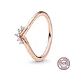 925 Silver Women Fit Pandora Ring Original Heart Crown Fashion Rings Exquisite V-shaped Wishing Bone Princess Crystal Crown