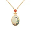Подвесные ожерелья изысканный белый имитация нефрита для женщин китайский стиль медный цветочный ключиц