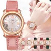 Montres-bracelets mode strass femmes montres dames or Rose bracelet en cuir poignet femme horloge à Quartz Zegarek Damski