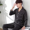 Mäns Sleepwear Thine Brand Chinese Style Satin Silk Nightwear Set Long Sleeve Men's Polo Neck Nightwear Men's Button Home Furnishing Set 230330