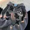 여자 후드 스웨트 셔츠 zip 까마귀 Y2K 스트리트웨어 느슨한 빈티지 옷 탑하라 주쿠 재킷 캐주얼 고딕 대형 만화 패치 워크