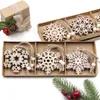 Inne imprezy imprezowe dostawy 12PCS Pudełko Vintage Snowflake Boże Narodzenie drewniane wisiorki ozdoby Dekoracje drzewa wiszące prezenty 230330