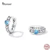 Hoopörhängen Huggie Bamoer 925 Sterling Silver Simple Heart Water Drop Ear Buckles Luxury Blue CZ For Women S925 Fine Wedding Jewelr