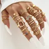 حلقات الكتلة 22pcs Boho Gold Color Gold Hollow Leaf Flower مجموعة للنساء Punk Heart Butterfly Wave Finger 2023 Trend Jewelry 230329