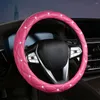 Steering Wheel Covers Cushion Sturdy Rhinestone Inlay Heat Resistant Faux Leather Car Cover For