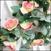 Ghirlande di fiori decorativi 2.2M Fiore artificiale Vite Panno Rosa Edera Viti appese Ghirlande Decorazioni Party Garden Decor Dhml6